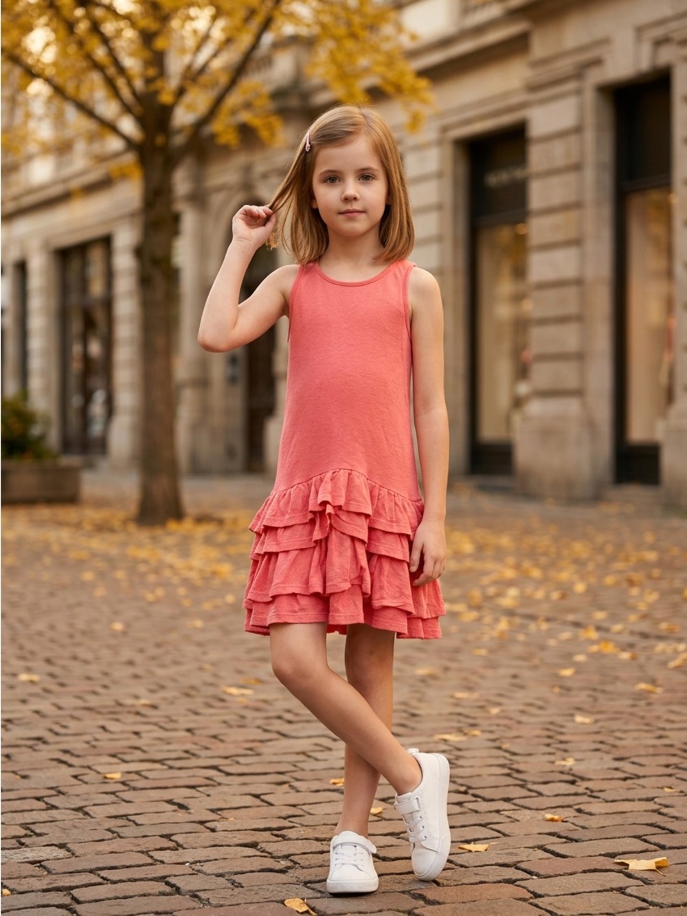 GapKids Girls Coral Pink Tiered Ruffle Tank Dress